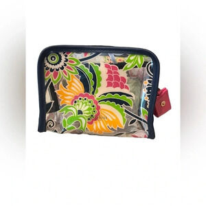 Spartina 449 Clear Colorful Floral Cosmetic Makeup Kit Leather Strap Zipper